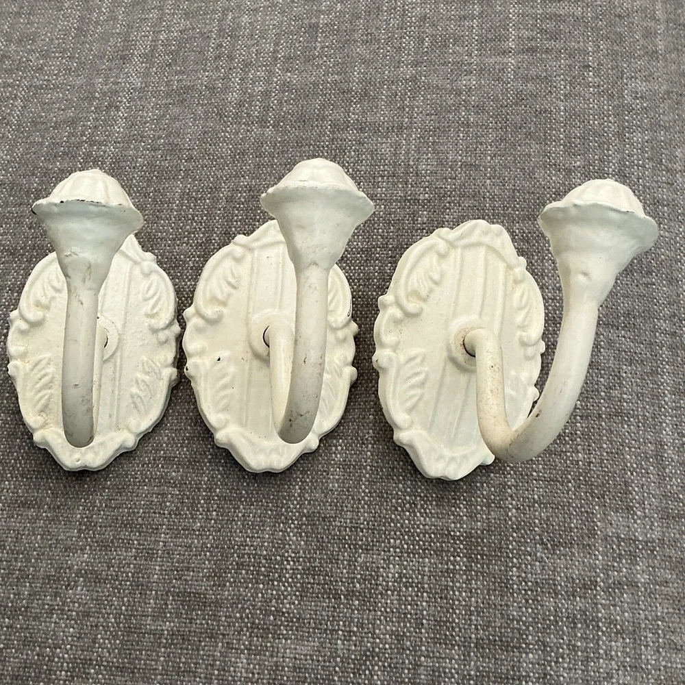 White cast iron wall hooks Set of 3
